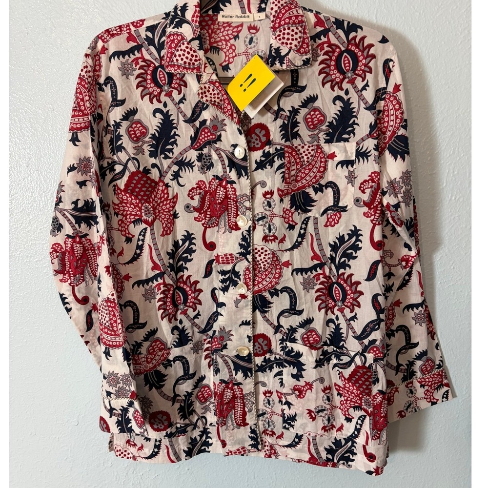 Roller Rabbit Floral Paisley Button Down Shirt S NWT Boho Art to Wear Maximalist